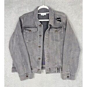 Grace & Lace Denim Black Jacket Button Up Classic Trucker Distressed Size L